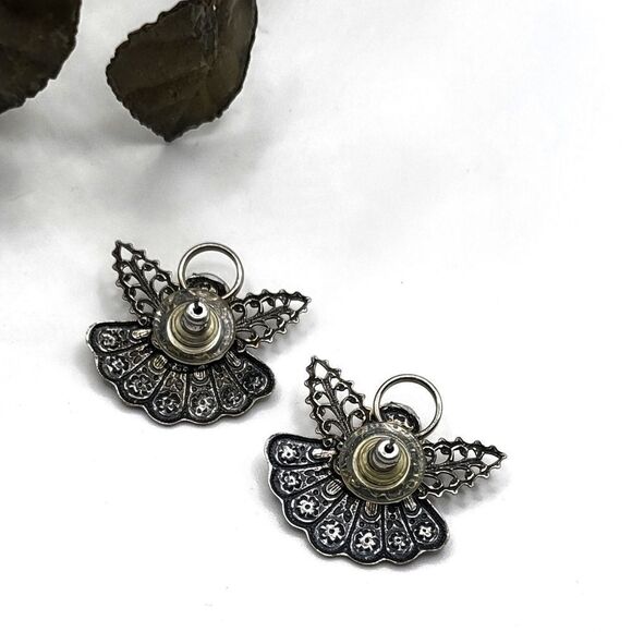 "5/$25" Silvertone Faux Pearl Angel Post Earrings - Picture 4 of 5